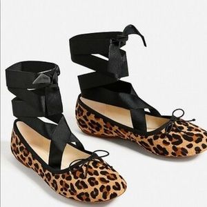 Zara Animal Hair Lace Up Ballet Flats